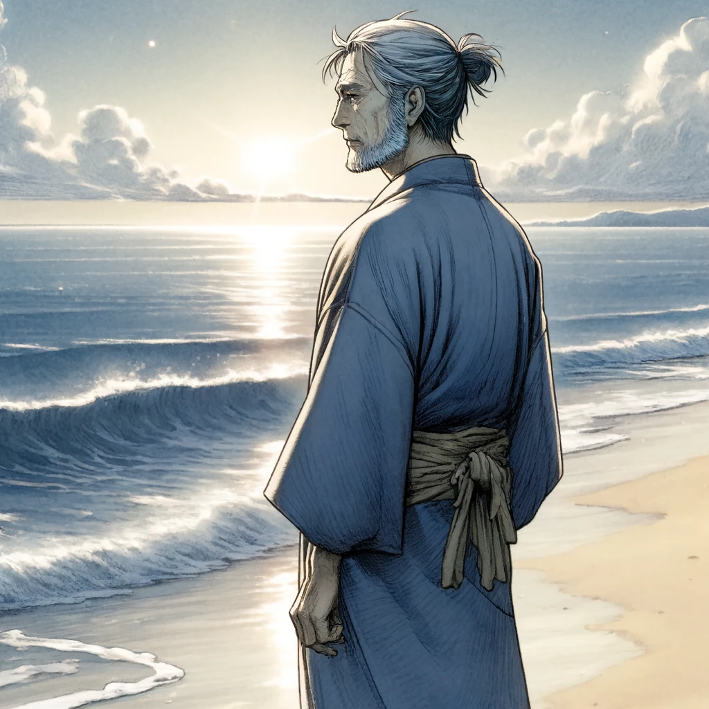 DALL·E-2024-09-17-19.13.20-A-detailed-anime-style-illustration-for-the-final-scene-of-Urashima-Taros-story.-The-image-shows-an-elderly-Urashima-Taro-who-has-transformed-from-t 浦島太郎をAIと一緒に考えてたらマッチョになった件。