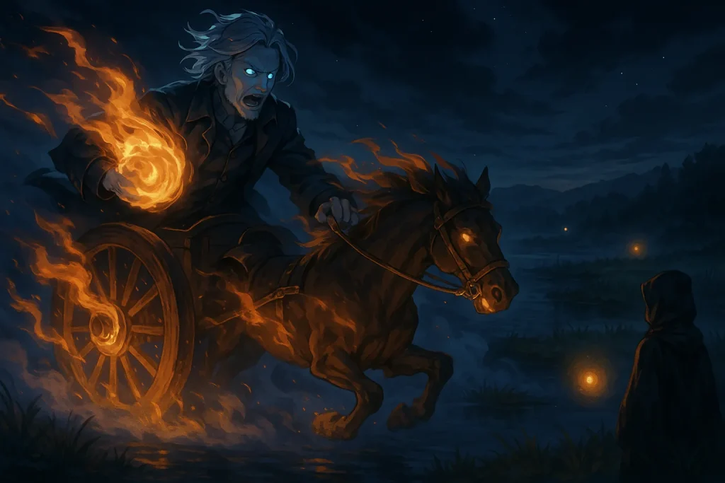 ChatGPT-Image-2025年10月11日-01_29_59-1-1024x683 ハロウィンの夜に現れる“ウィル・オ・ザ・ウィスプ”｜炎の車に乗った魂の伝説