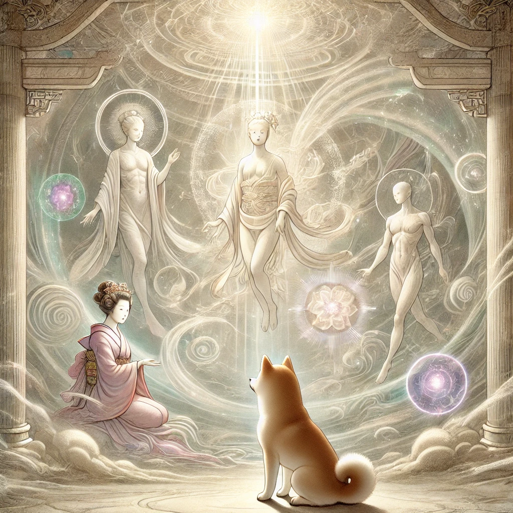 DALL·E-2024-11-25-20.48.33-A-mystical-Japanese-anime-style-illustration-depicting-the-emergence-of-the-subsequent-gods-after-the-role-of-the-Zoka-Sanshin-造化三神-ended.-Abstract- Japanese Gods ① – Who is Ame-no-Minakanushi?