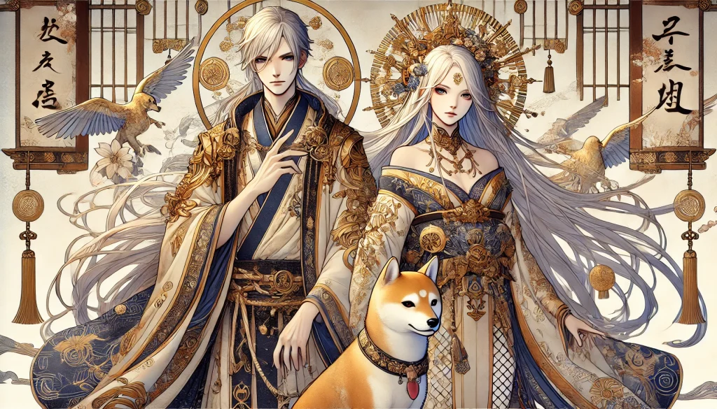 DALL·E-2025-02-04-21.31.48-A-detailed-anime-style-illustration-of-Izanagi-and-Izanami-depicted-as-divine-figures-in-traditional-Japanese-attire-shown-from-the-waist-up-in-a-wi-1024x585 Japanese Gods ② Kuniumi – The Birth of Japan’s Islands in Mythology