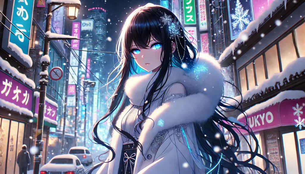 DALL·E-2025-02-06-21.01.54-A-modern-interpretation-of-Yuki-onna-Snow-Woman-in-an-anime-style-aimed-at-adults.-She-is-depicted-from-the-waist-up-standing-in-a-snowy-Tokyo-city-1024x585 Yuki-onna: The Beautiful Yet Terrifying Snow Spirit of Japanese Folklore