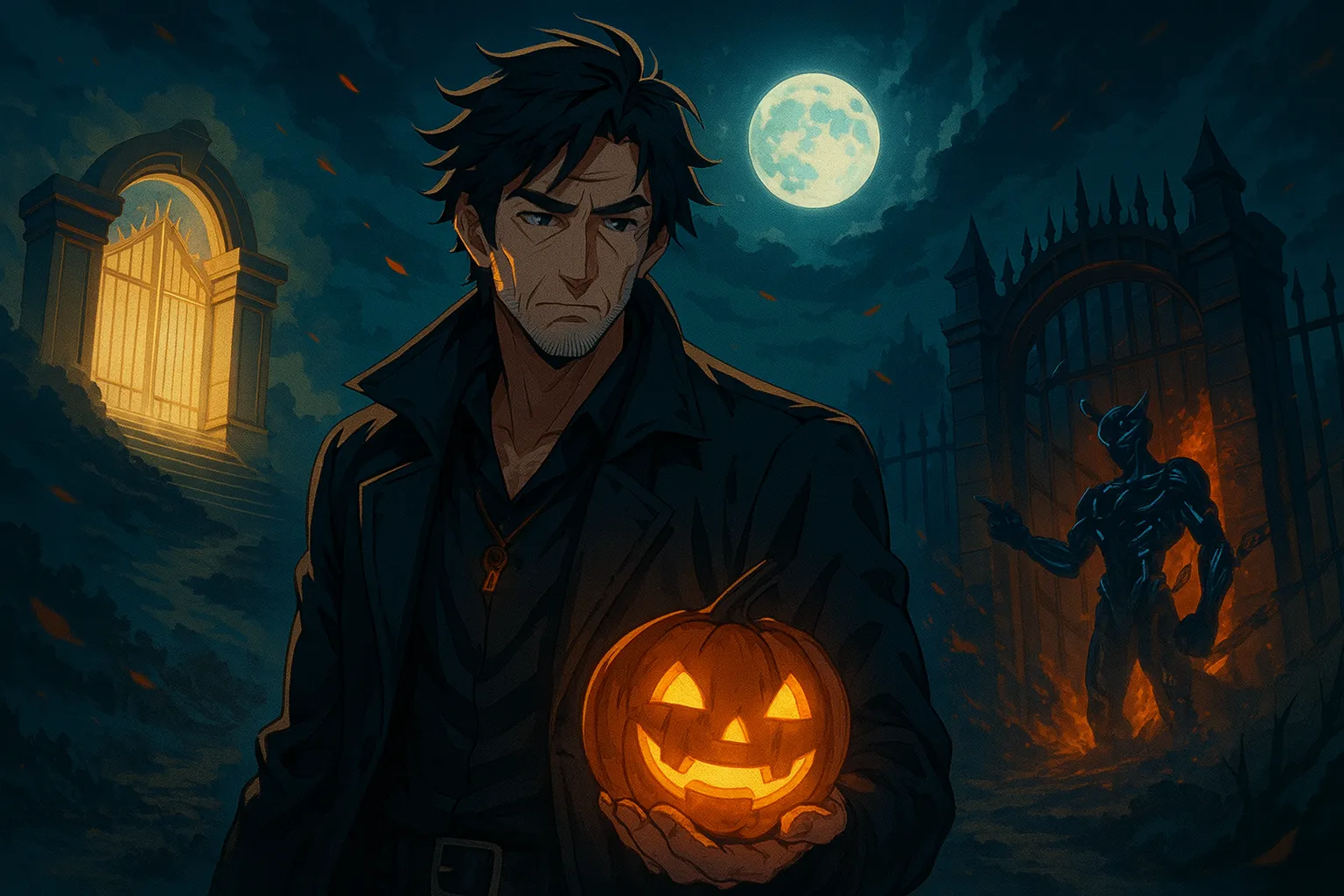 ChatGPT-Image-2025年10月4日-02_00_28 ハロウィンの話し：ジャック・オー・ランタン（悪魔をだました男の末路）