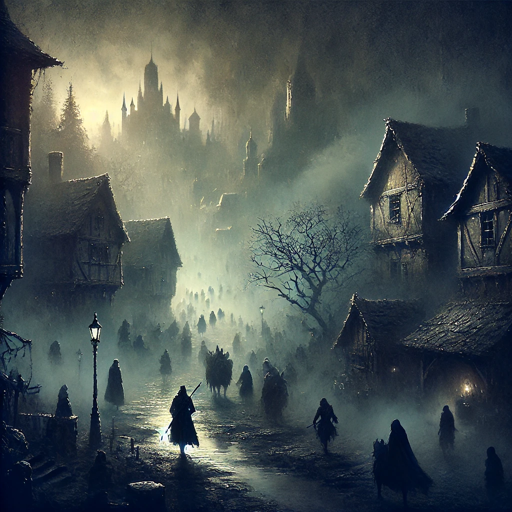 DALL·E-2024-10-01-19.37.06-A-dark-fantasy-scene-showing-the-town-of-Hamelin-in-complete-despair.-The-townspeople-having-lost-their-children-are-left-with-a-deep-sense-of-regre 『ハーメルンの笛吹き男』史実!?1284年に起きた子供130人の集団失踪事件!?闇が深い昔話をAIと語るよー