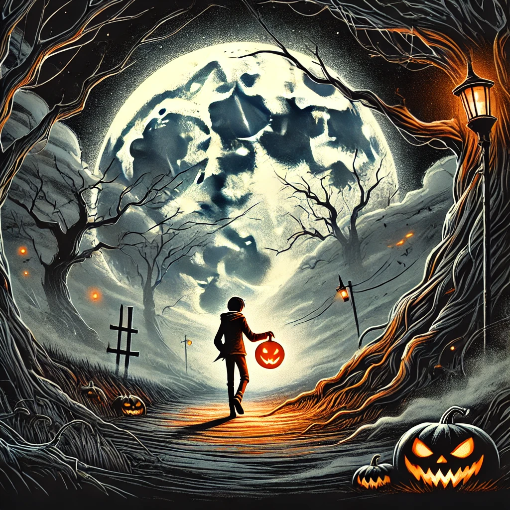 DALL·E-2024-10-07-19.26.15-A-Halloween-themed-illustration-for-the-fourth-chapter-of-the-Jack-story-featuring-Jack-walking-alone-down-a-dark-foggy-road-holding-his-glowing-Jac ハロウィンの話し：ジャック・オー・ランタン（悪魔をだました男の末路）を改めてAIと語るよー