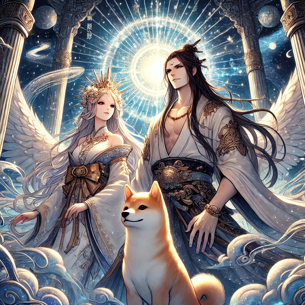 日本神話1:イザナギとイザナミ|日本神話におけるオノゴロ島での結婚儀式を解説WITH柴犬 | AIと語る-世界のむかし話