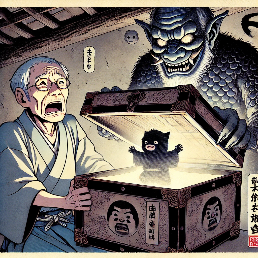 DALL·E-2024-11-02-19.39.08-A-Japanese-anime-style-illustration-for-adults-maintaining-a-serious-and-intense-tone-showing-a-terrified-elderly-man-from-the-Edo-period-with-his-f おむすびころりんに学ぶビジネスの教訓：信頼と価値を築く成功法