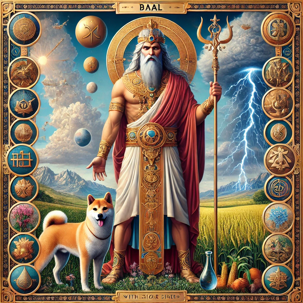 DALL·E-2024-11-03-04.11.37-A-full-body-realistic-and-serious-illustration-of-the-god-Baal-depicted-in-color-as-a-powerful-ancient-deity-of-fertility-storms-and-rain.-Baal-is 悪魔バアル⇔豊穣の神バアルWITH柴犬