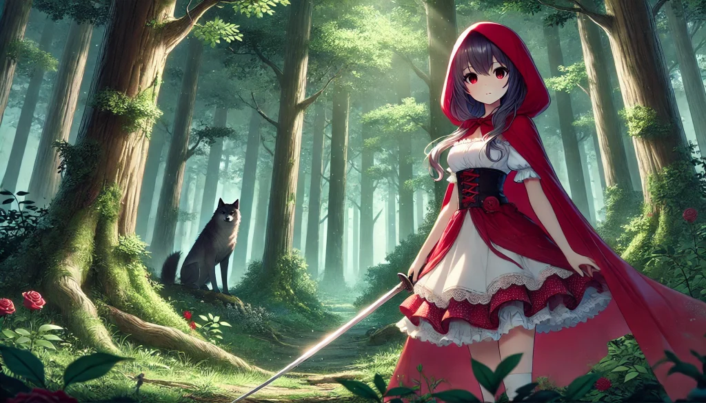 DALL·E-2024-11-21-03.43.30-A-wide-cinematic-banner-style-illustration-of-Little-Red-Riding-Hood-depicted-in-a-Japanese-anime-style-aimed-at-adults.-Little-Red-Riding-Hood-wear-1024x585 赤ずきんの変遷：恐怖から教訓、そして冒険へ…あなたの知る赤ずきんちゃんはどれ？