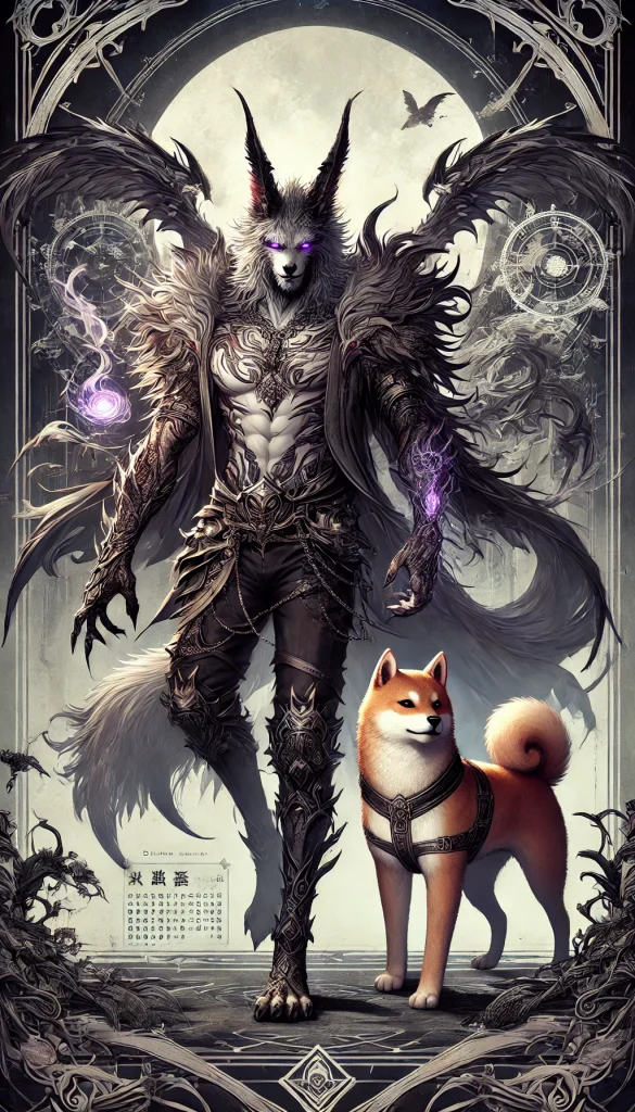 DALL·E-2024-11-22-03.11.58-A-full-body-illustration-of-Demon-Marchosias-depicted-as-a-powerful-and-imposing-figure-in-his-wolf-form-with-glowing-eyes-and-intricate-fur-details-585x1024 ソロモン72柱の悪魔マルコシアスWITH柴犬:高い戦闘力を誇る大悪魔