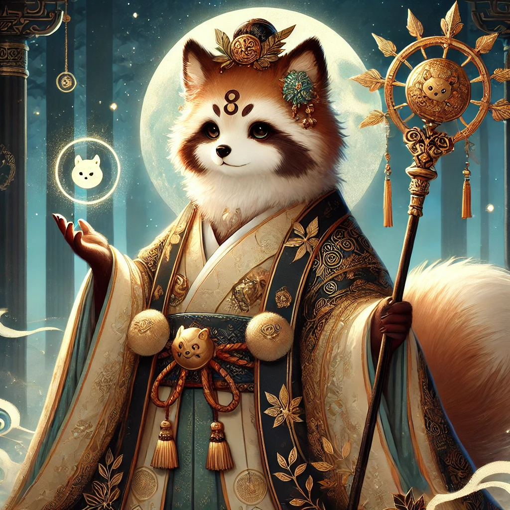 DALL·E-2024-11-24-00.59.11-A-mystical-and-noble-depiction-of-Kinchou-Tanuki-金長狸-as-an-Onmyoji-陰陽師-from-Japanese-folklore-with-distinct-tanuki-features.-The-tanuki-is-anthro 阿波狸合戦とは？徳島に伝わる狸たちの熱き戦い