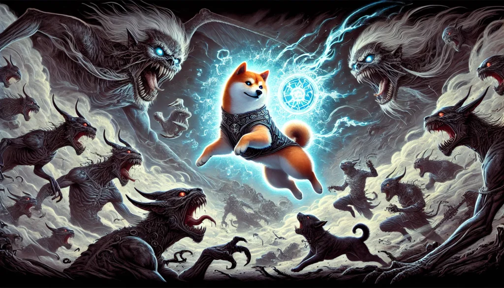 DALL·E-2024-12-11-19.32.19-A-dark-fantasy-horizontal-illustration-featuring-a-heroic-Shiba-Inu-valiantly-scattering-feral-demons.-The-Shiba-Inu-is-depicted-mid-action-with-a-de-1024x585 ゴエティアとは？ソロモン72柱の悪魔を記録した魔術書の全貌を解説