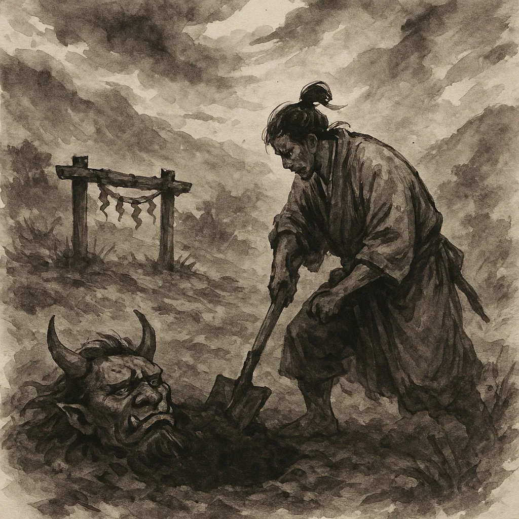ChatGPT-Image-2025年4月22日-23_26_18 鬼の首を埋めた村──鬼首(おにこうべ)に伝わる三つの鬼退治伝説と祟りの記憶