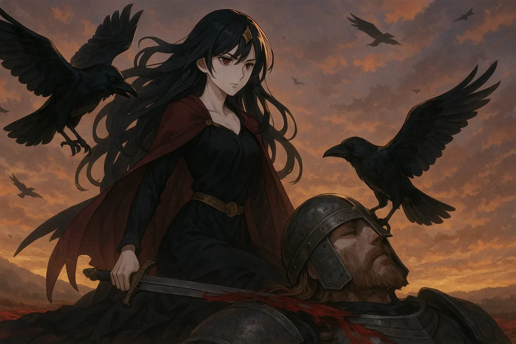 ChatGPT-Image-2025年10月14日-01_33_05-1024x683 戦場のカラス ― アイルランド神話の死の女神モリガンとは？クー・フーリンとの愛と復讐の物語