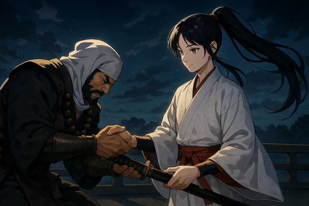 ChatGPT-Image-2025年11月2日-23_03_15-1024x683 五条大橋の出会い ― 弁慶と牛若丸の伝説に見る忠義の心