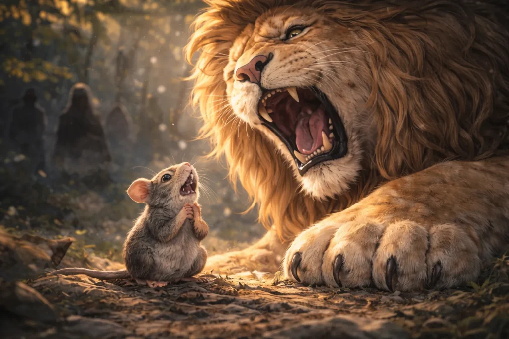 ChatGPT-Image-2025年12月25日-18_00_31-1024x683 ライオンとネズミ｜小さな力が大きな助けになるイソップ寓話の教訓
