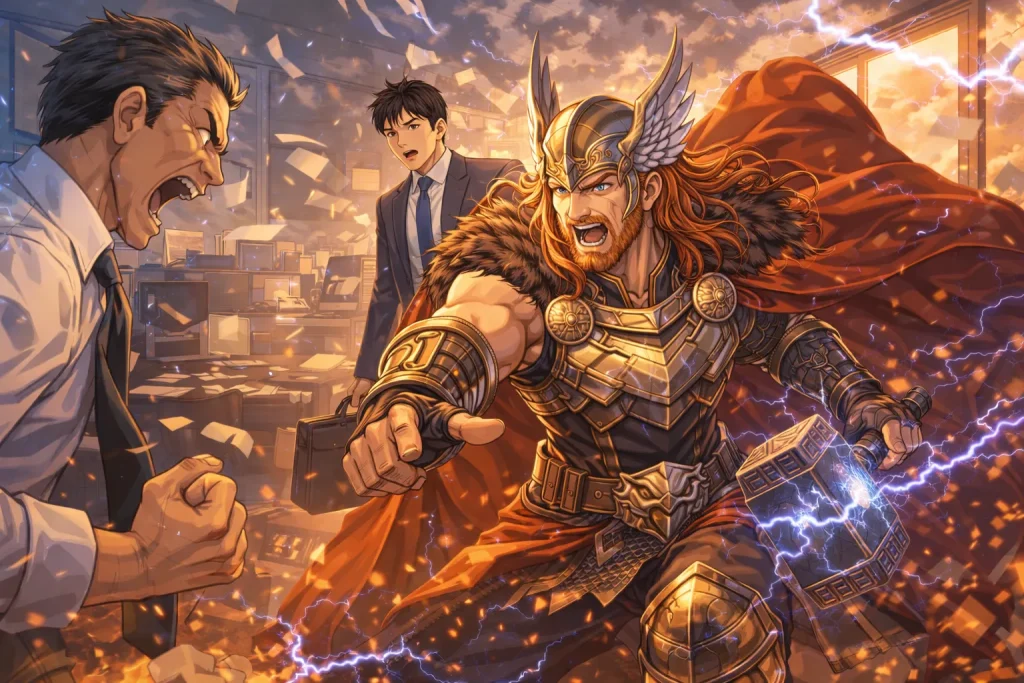 ChatGPT-Image-2026年1月5日-02_21_28-1024x683 会社行きたくない！神々ですら社畜だった｜北欧神話に学ぶ「働きすぎ社会」の末路